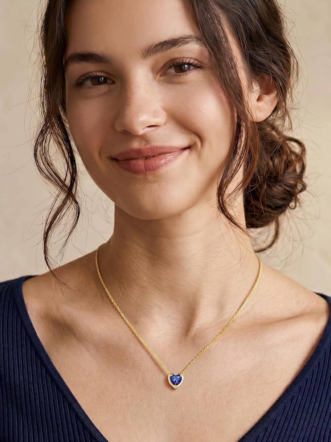 Silvora Heart/Round Birthstone Necklace for Women, Sparkling Crystal Pendant, Dainty Birth Month Jewelry, Adjustable 16"+2" Chain