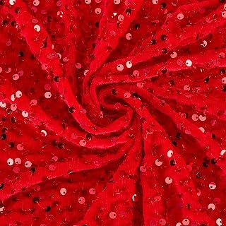 BENECREAT 1.5 Yards Red Sequin Velvet Fabric with Resin Paillette, 63 Inch Wide Soft Sequin Fabric, Sparkle Velvet Material for Costumes Wedding Party Decorations