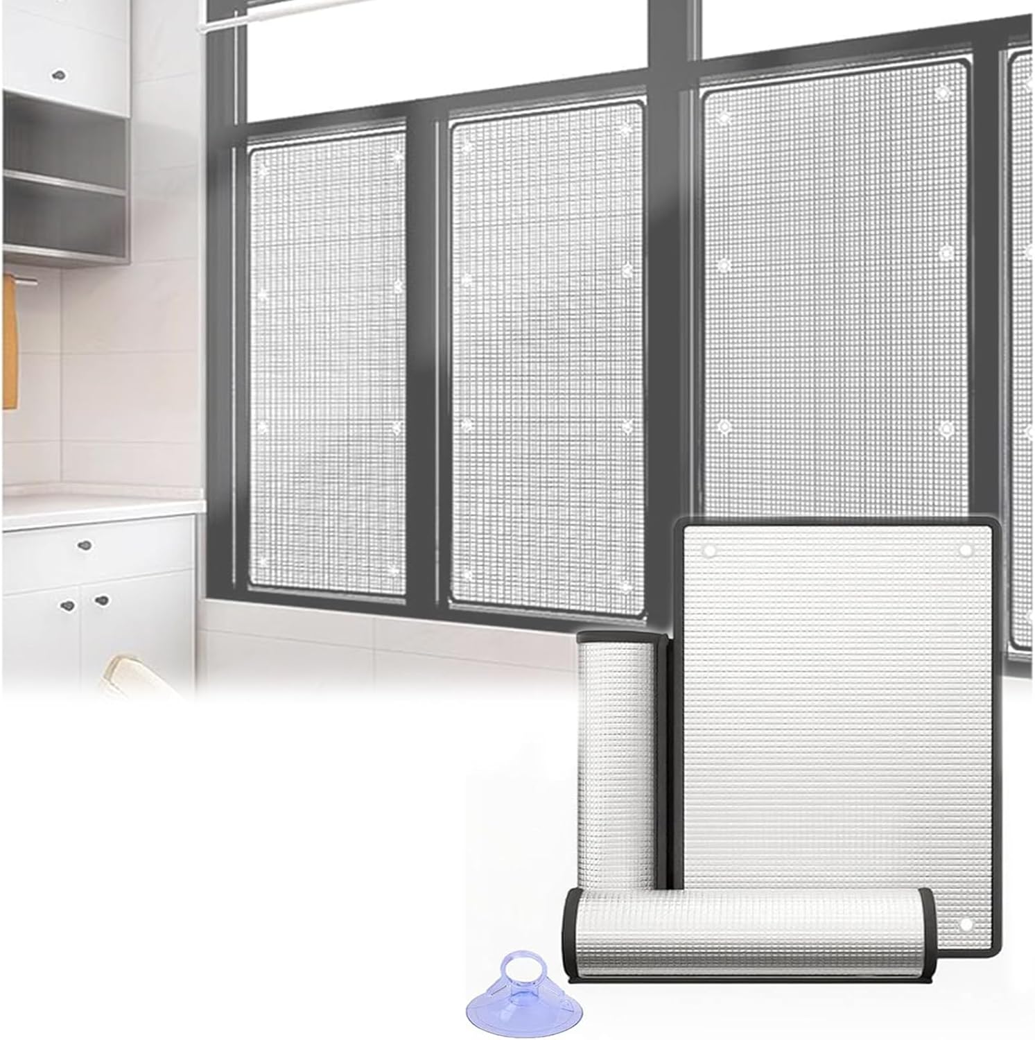 Sunscreen Window Film, Anti-Glare Window Film, Reflective Windows Film, Blackout Films, Aluminium Foil Insulation Film, Privacy Glass Sticker with Suction Cups,28x94in/70x240cm