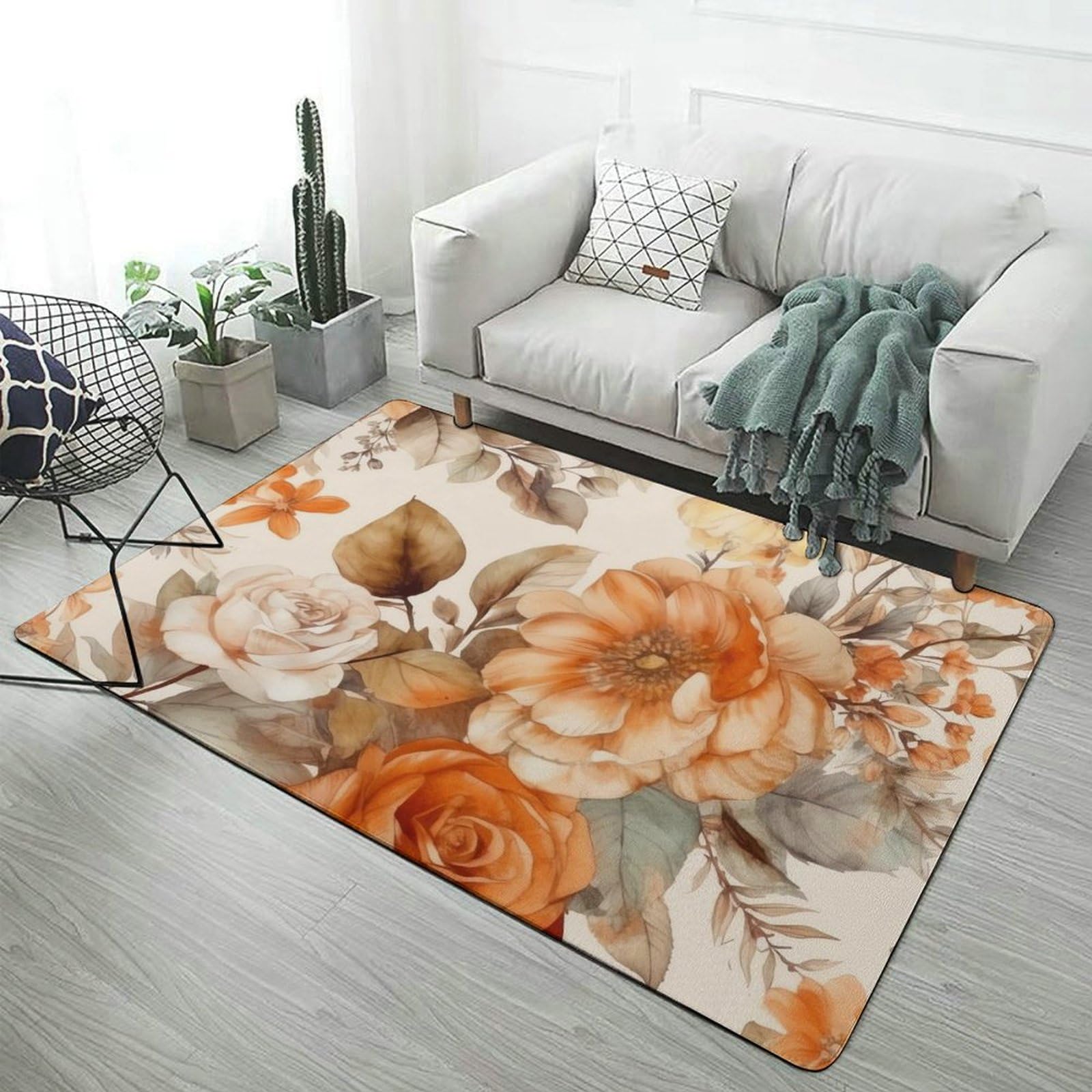 Tapis de sol absorbant lavable grand format beige et orange au design moderne