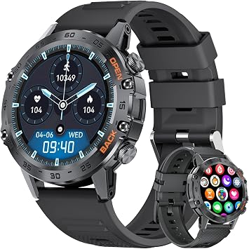 SUNKTA Military Mens Smart Watch Answer/Dial Calls,100 Sports Modes, 5ATM Waterproof Fitness Watch with Heart Rate/SpO2/Blood Pressure for Android and iOS,1.39HD Full Screen Smartwatch