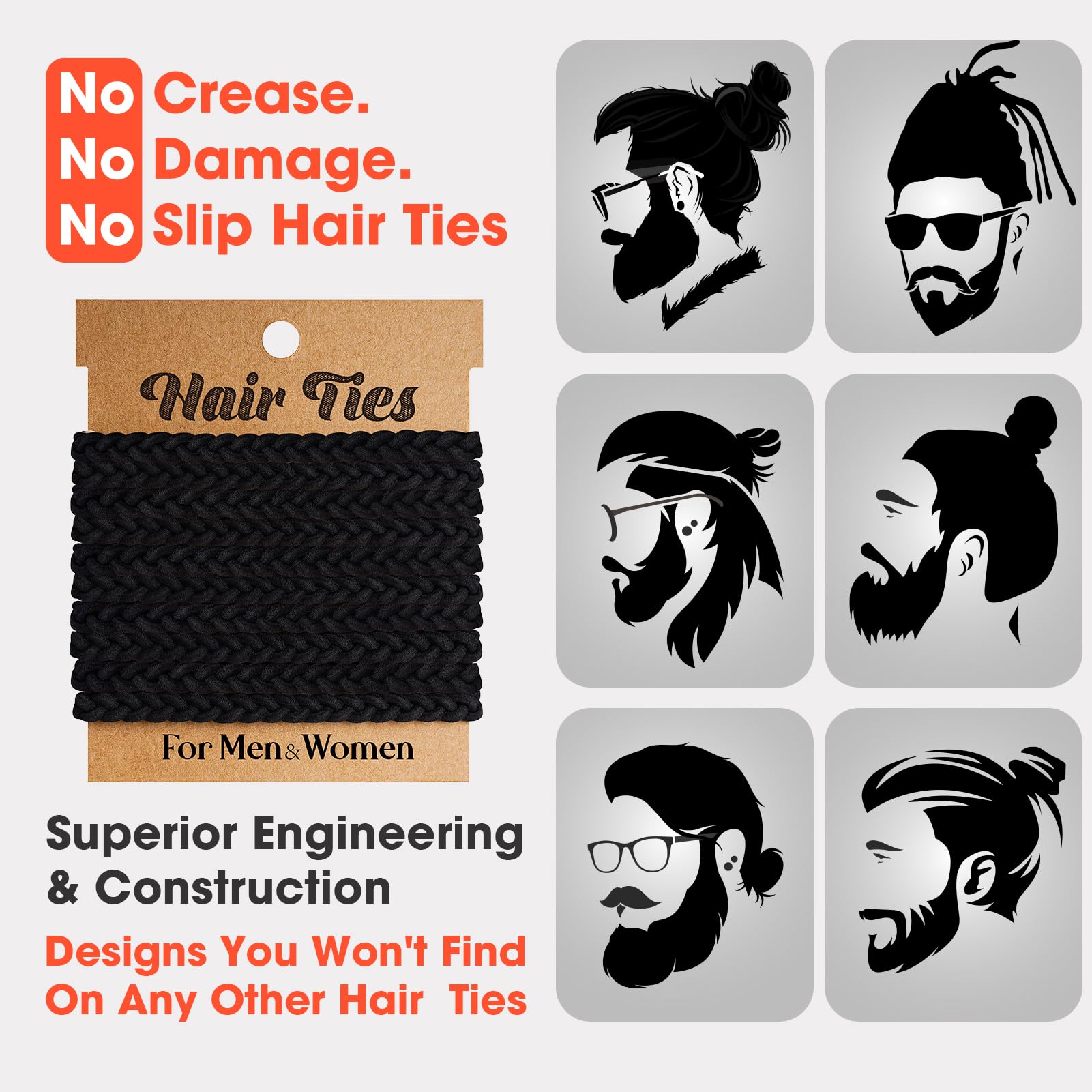 EasYoung 10pcs Braided Mens Hair Ties for Guys for Buns Curly Thick Dense Hair Elastic Hair Ties For Men & Women - Image 2