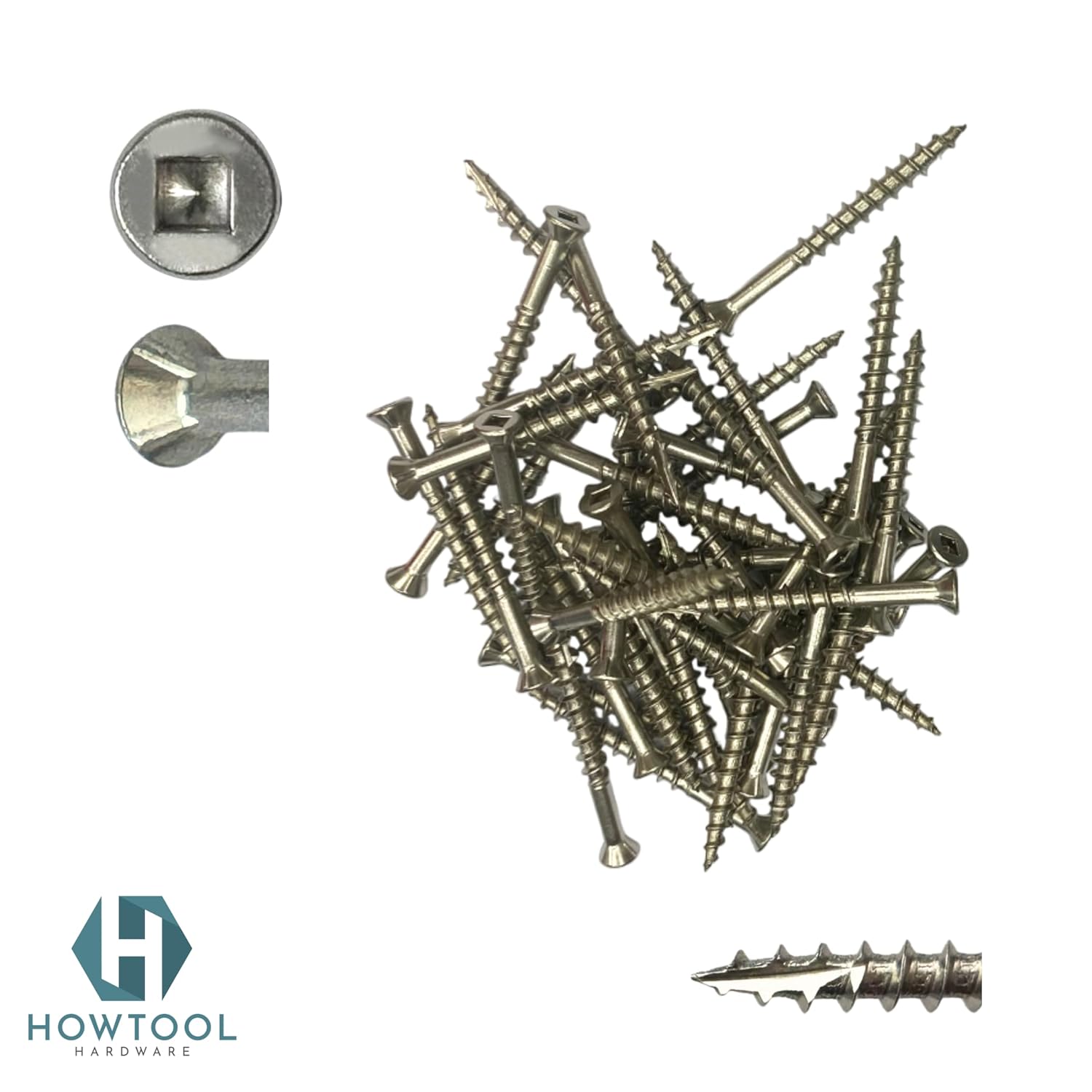 Stainless Steel Wood Screws #10 x 2 Inch Type 316 Marine Grade Flat Head Square Drive Self Tapping Screws, Rust Resistant Outdoor Deck Dock Construction, 70 Pack HOWTOOL