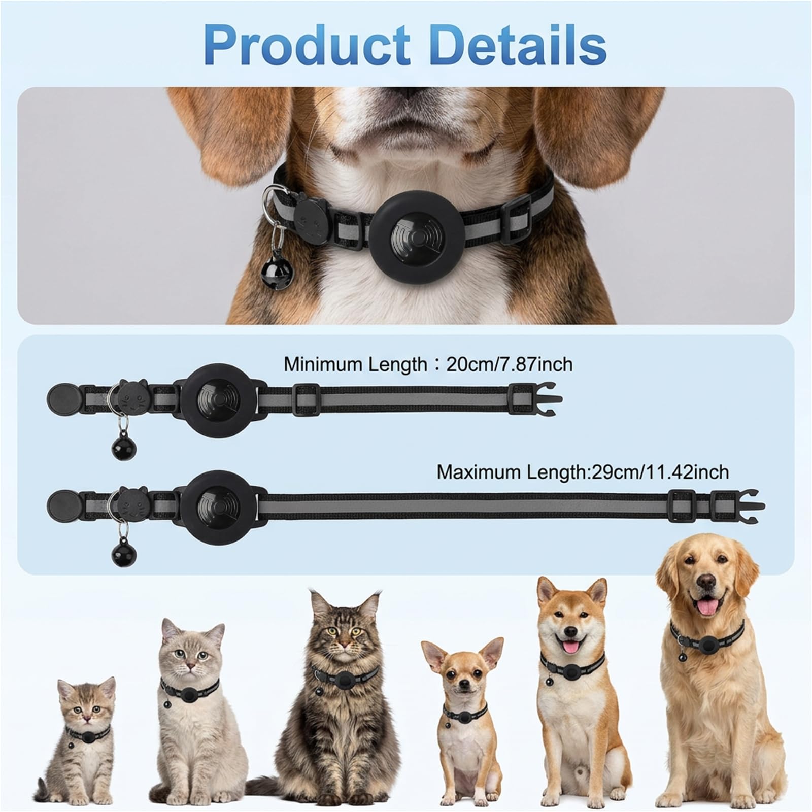 Qoosea Tracker für Katzen Hunde Kompatibel mit iOS ＆ Android Ohne ABO, Mini Haustier Tracker mit Halsband für Katze und Hund, Wasserdicht Trackers für Pet Schlüssel Koffer Rucksäcke