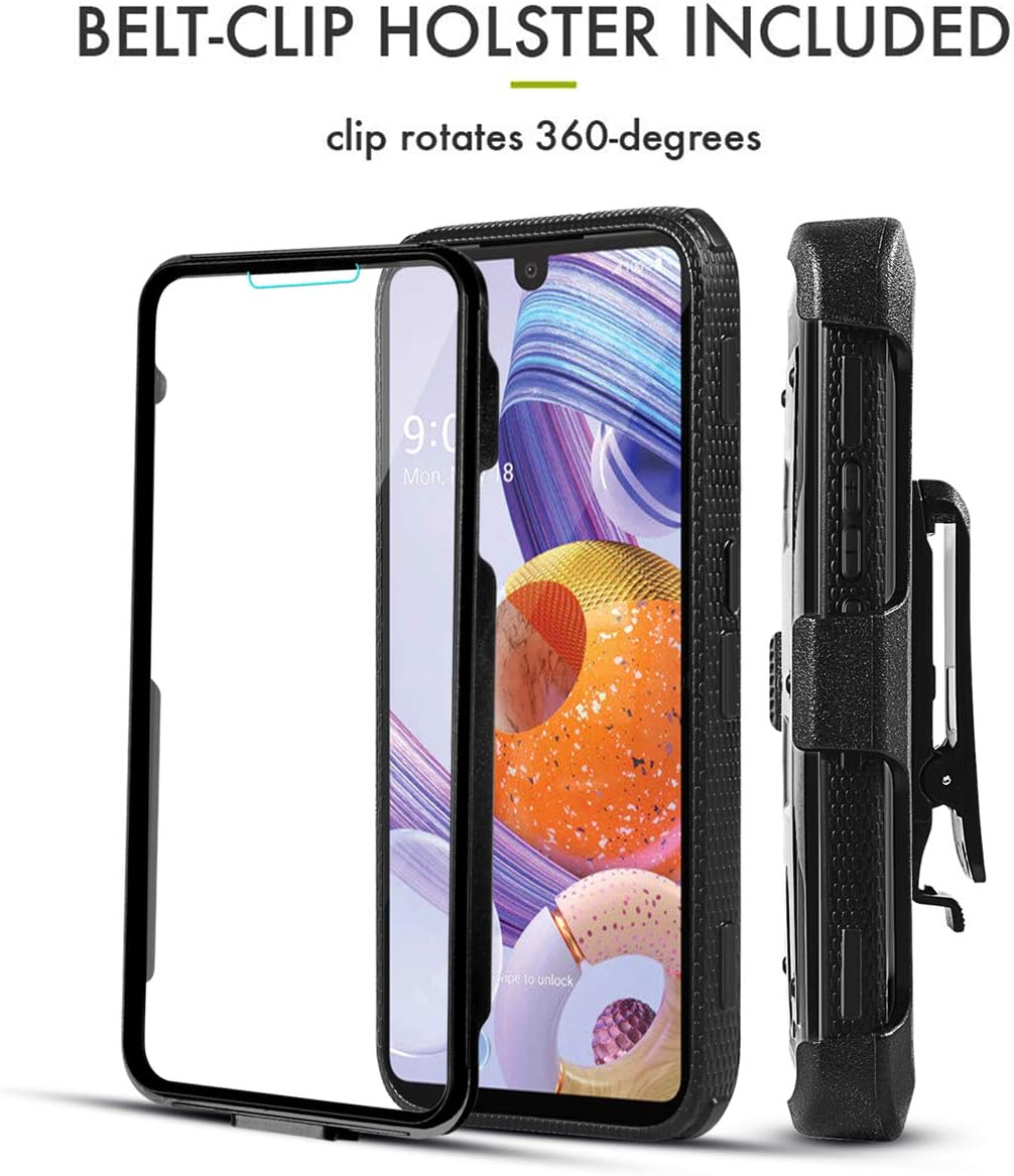 Numy Stylo 6 Case,Phone case for LG Stylo 6 with Screen Protector [Shockproof] Hybrid Heavy Duty Case Case for Stylo 6 with Swivel Belt Clip for Women Men Girls Boys -Black