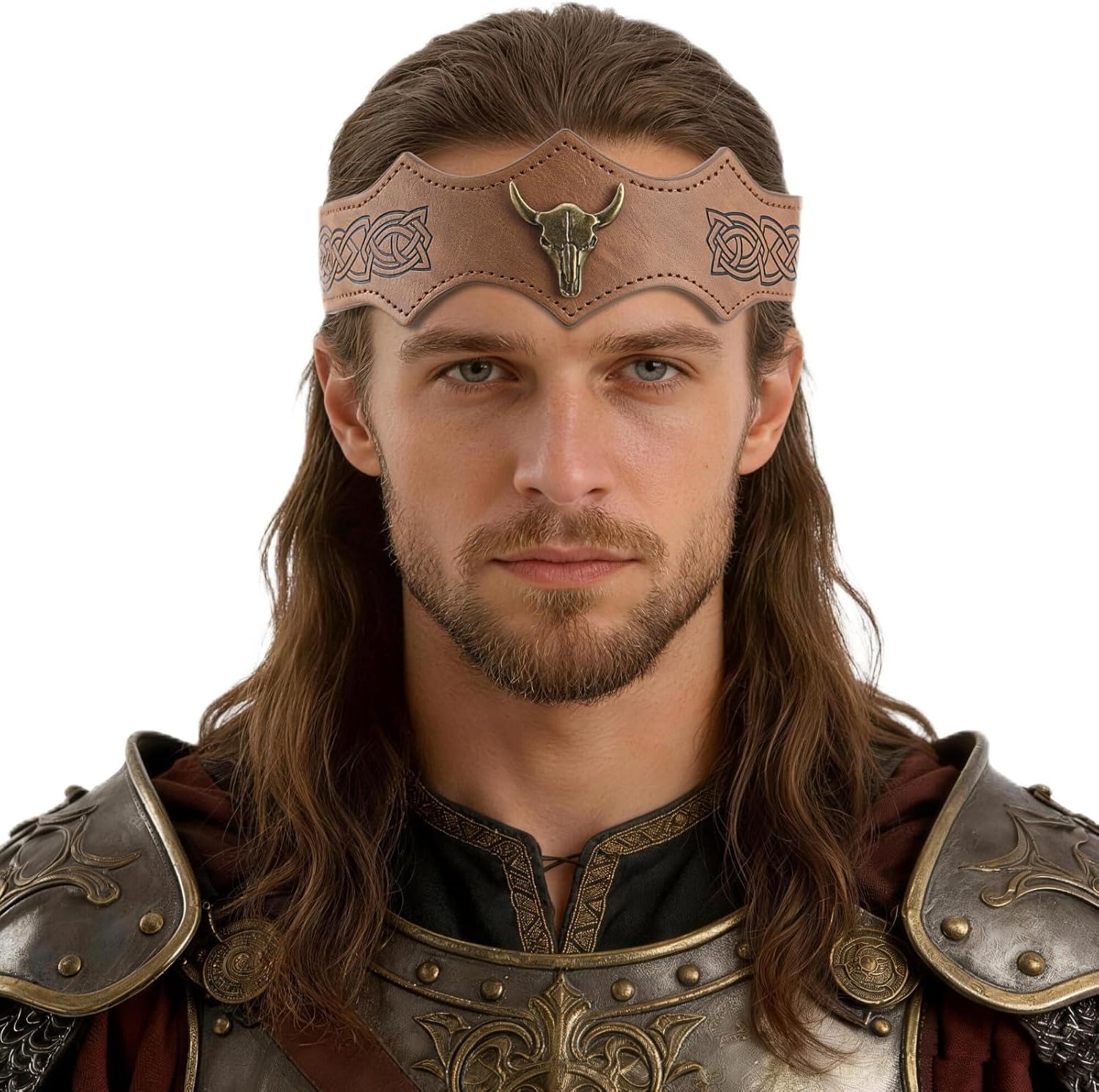 Renaissance Viking Leather Headband - Medieval Faux Leather Headpiece for LARP Cosplay Pirate Accessories Men Women