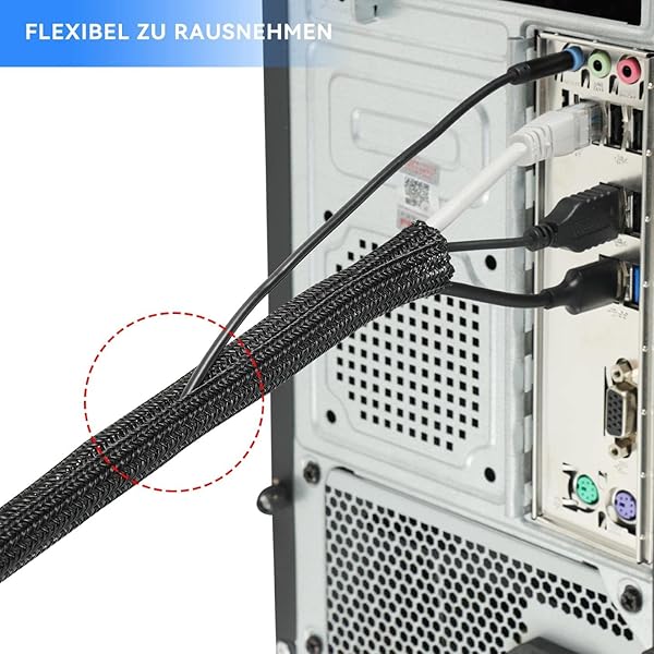 Agptek 3 m Cable Conduit, 12–20 mm Self-Closing Cable Duct, Flexible Woven Cable Sheath, Cable Management for Desk, TV, Computer, PC, Cable Protection for Dogs, Cats, Black - 4