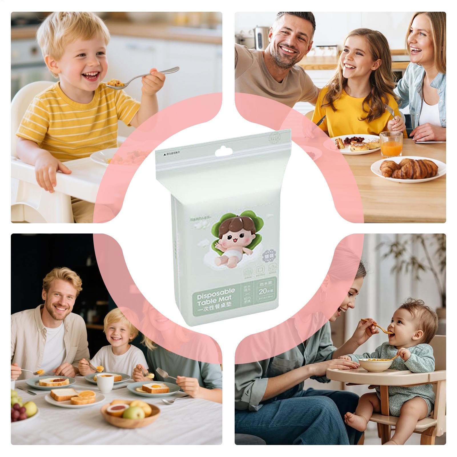 Dining Table Mats - Sticky Pad for Kids Travel | Non-Woven Fabric with Pe Waterproof Film, 20 Pieces Pack, 11.8x16.5 Inch Dinosaur Pattern, Restaurant, Picnic Snack and Kitchen Mealtime