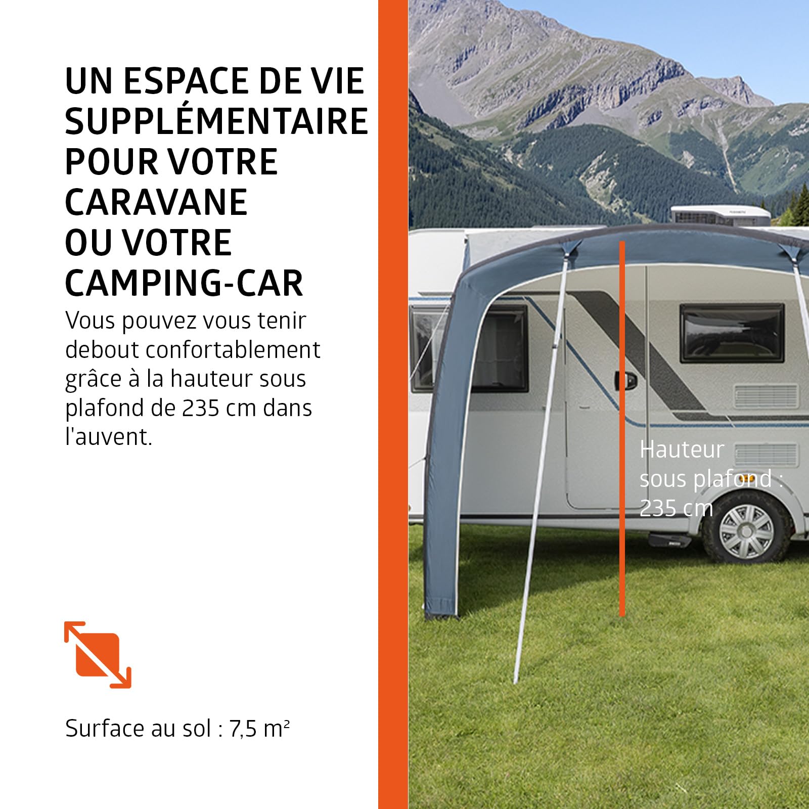 Campout Auvent Gonflable pour Caravane et Camping-Car – 300 x 250 cm – 3000 mm étanche – Hauteur de Montage 235-250 cm – Installation en 15 Min – INCL. Pompe & Haubans tempête