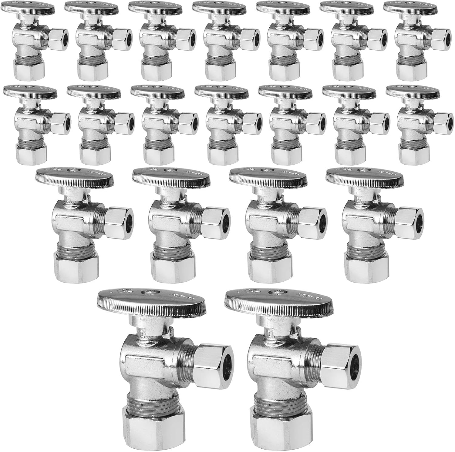 20Pack Seelink 1/2"Nominal(5/8"OD) x 3/8"OD Compression Angle Stop Valve | 1/4 Turn, Chrome Plated Brass(VALVE116-20)