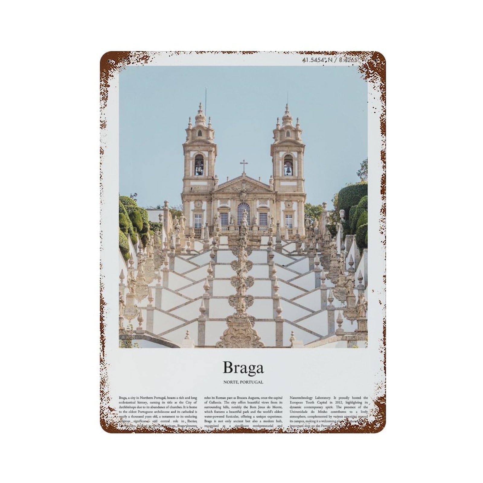 xiaoxiaoshen Braga Norte, Portugal City Scenery Wall Decor Art Metal Tin Poster Modern Home Decor Art Home Bar Shop Decorations Vintage Sign 40x30cm