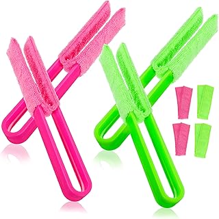 RORPOIR 4 Pcs Brush Wooden Fans Cleaning Duster Car Fan Blind Duster for Window Blind Cleaner Brush Duster Brush Venetian Blind Cleaner Tool Microfibre Vent Duster Window Blind Duster