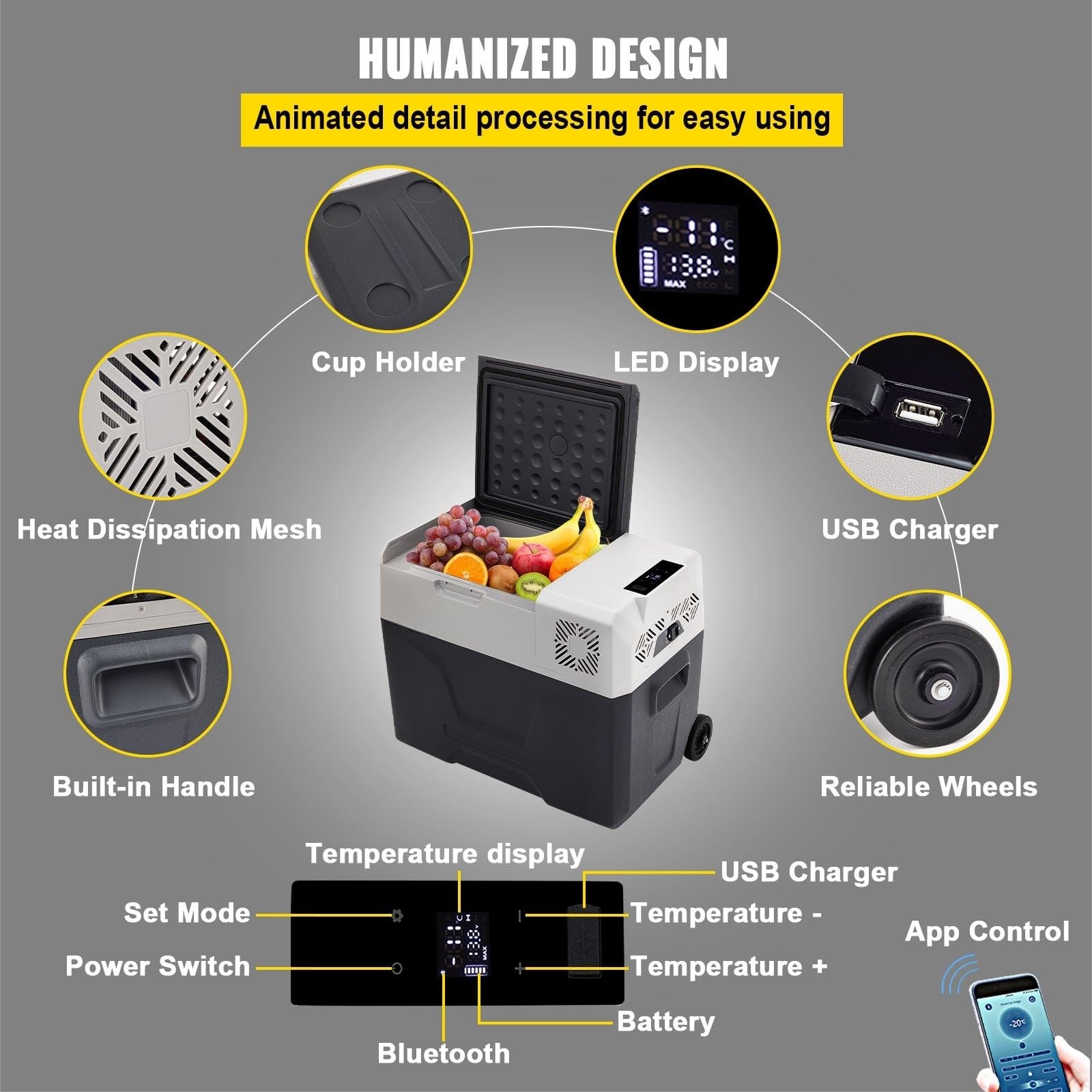 ZHIMAI 30L Mini Frigorifero Portatile per Auto, con Schermo LCD Digitale, 220 V Mini Frigorifero Congelatore, Congelatore per Frigorifero Portatile da -20 a 20 Gradi per Camion Barca