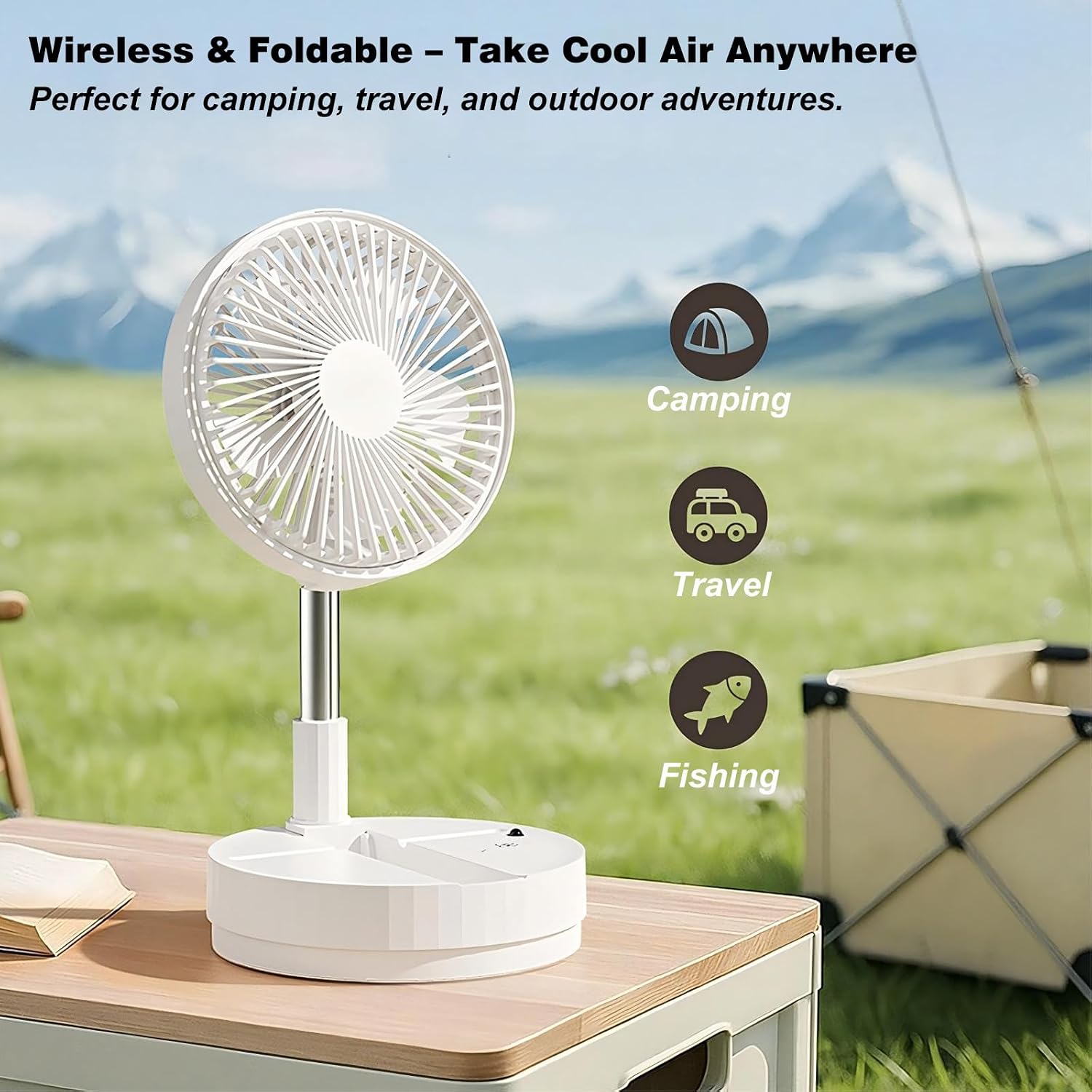 7.8-inch Portable Foldable Fan, Oscillating and Angle-Adjustable Design, with Remote Control, 8000mAh Battery, Ultra-Quiet, 4 Wind Speed Modes, Suitable for Home, Office, Travel, Camping