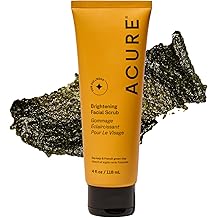 Acure Brightening Facial Scrub - 去角质洗脸,温和的日常洗涤器和去角质剂,适合女性和男性,具有光泽的皮肤,海带和法式绿色粘土清洁洗涤 - 4 液体盎司