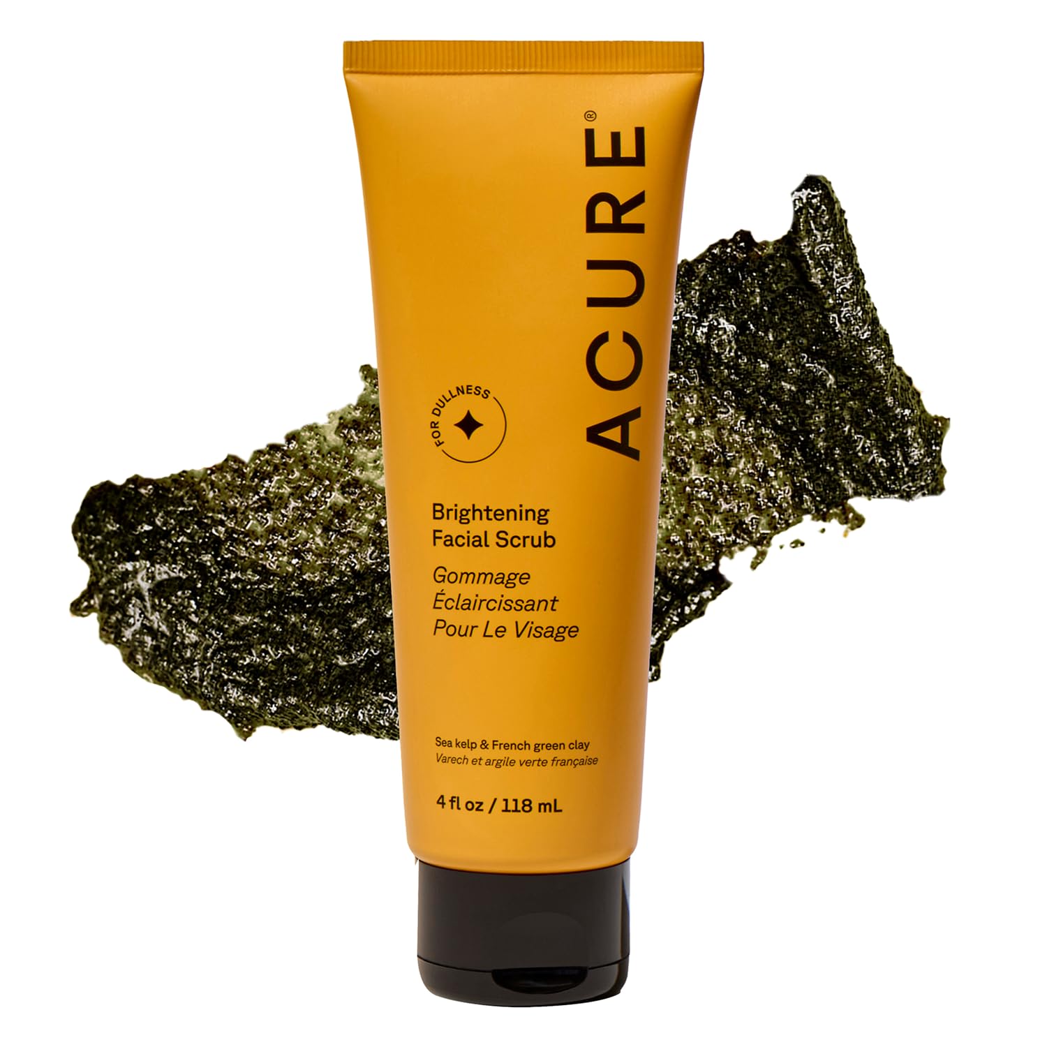 Acure Brightening Facial Scrub - Exfoliating Face Wash, Gentle Daily Scrubber & Exfoliator for Women & Men for Radiant Skin, Cleansing Wash with Sea Kelp & French Green Clay - 4 fl oz