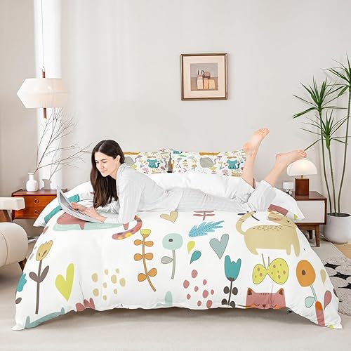 Vista 83 de Funda de edredón de zorro individual, funda de edredón de zorro de dibujos animados, búho de zorro bosque, juego de ropa de cama para niños, Multi 07