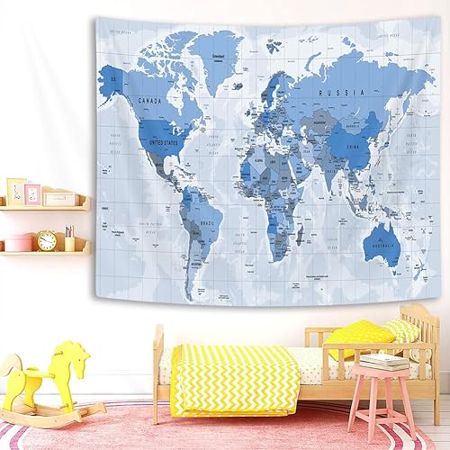 Miniatura 4 de Tapiz azul con mapa del mundo antiguo, tapiz colgante de pared para niños y estudiantes, tapiz vintage de Asia Europa, América, África, Japón,