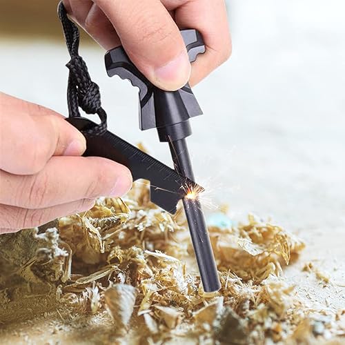 Miniatura 2 de Rascador de varillas de ferro negro 3 en 1, 15 varillas de ferro, varillas de magnesio, raspador multifuncional de pedernal para supervivencia,
