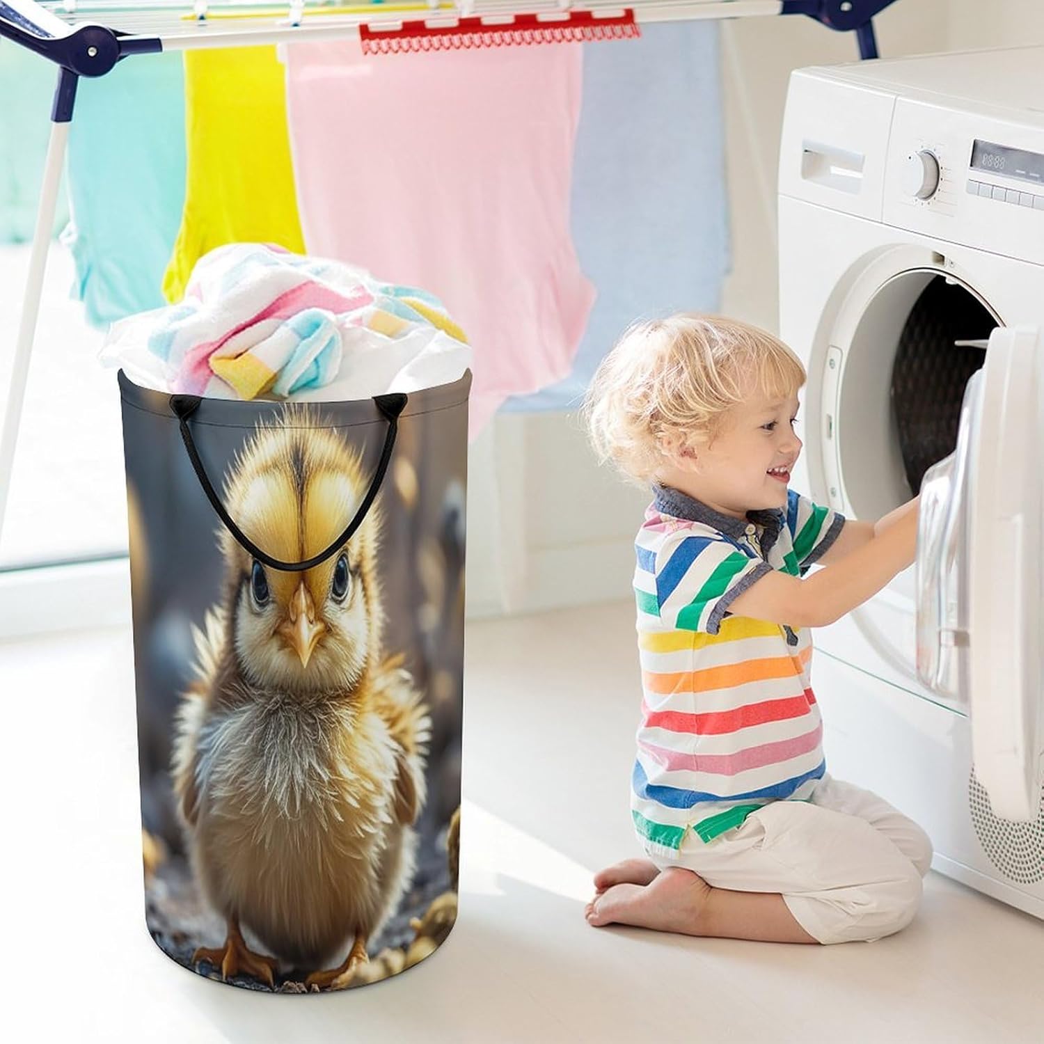Chicken Chick Laundry Hamper with Handles Freestanding Large Laundry Basket Collapsible Clothes Hamper Waterproof Clothes Basket for Family Bathroom Decor Storage 86L