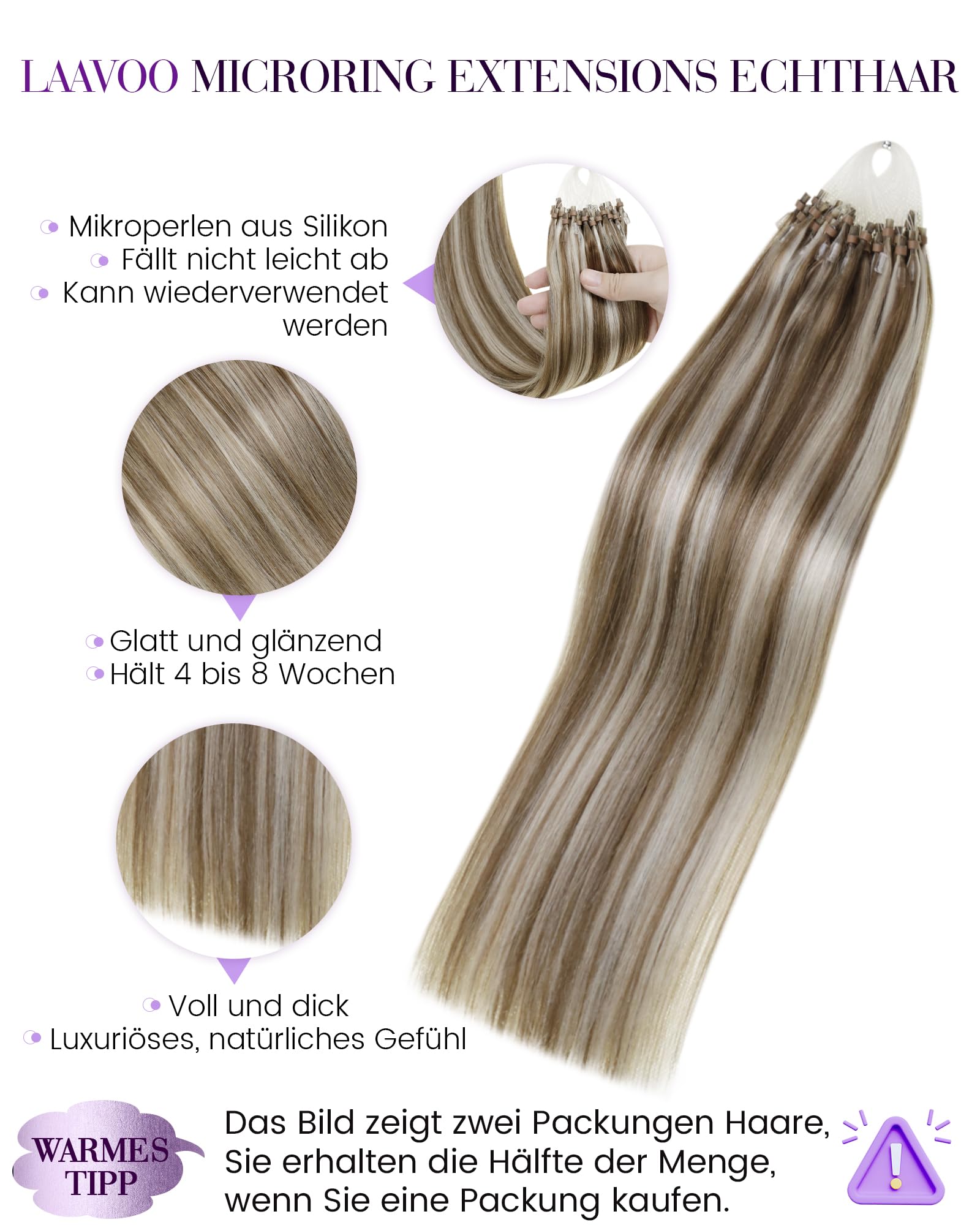 Totale 90g Extension Capelli Veri Cheratina con Extension Microring Capelli Veri Marrone Chiaro con Biondo Highlighted 35cm con 40cm