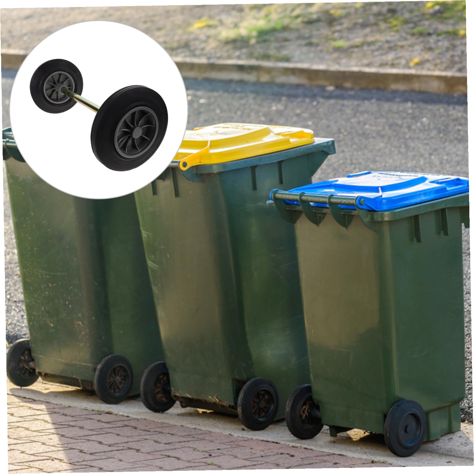 Cabilock Rueda de Repuesto para Bote de Basura Diseño de Rueda y Eje Reforzado, Material Hierro y Goma para Uso Pesado y Fácil Movimiento en Exteriores