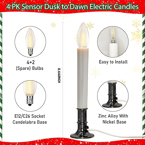 Vista 24 de GOOTHY Velas eléctricas para ventana con base chapada en níquel, lámpara de velas de Navidad con bombilla transparente C26, encendido/apagado, Velas