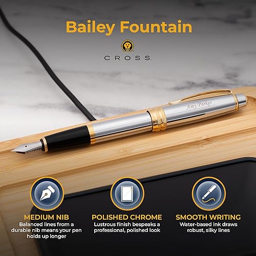 Miniatura 11 de Pluma estilográfica cruzada personalizada Pluma estilográfica grabada Cross Bailey de laca negra con borde plateado. Regalo de negocios Negro