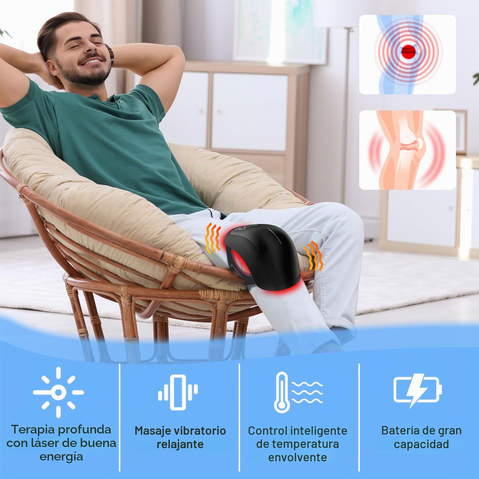 Masajeador Rodilla Inalámbrico Aliviar Dolor Articular,Luz Infrarroja Terapia Láser 630/660/880nm Rodillera Portátil,Calor Vibración para Hinchazón Articulaciones Rígida,Ligamentos Lesiones Musculares