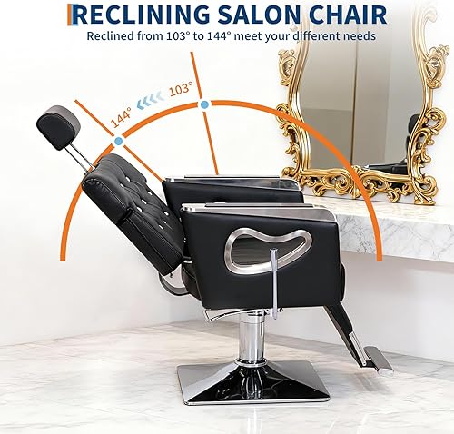 Miniatura 4 de Garvee Silla de salón para estilistas, silla de peluquería hidráulica resistente con giro de 360 grados, silla reclinable para peluquería, spa de