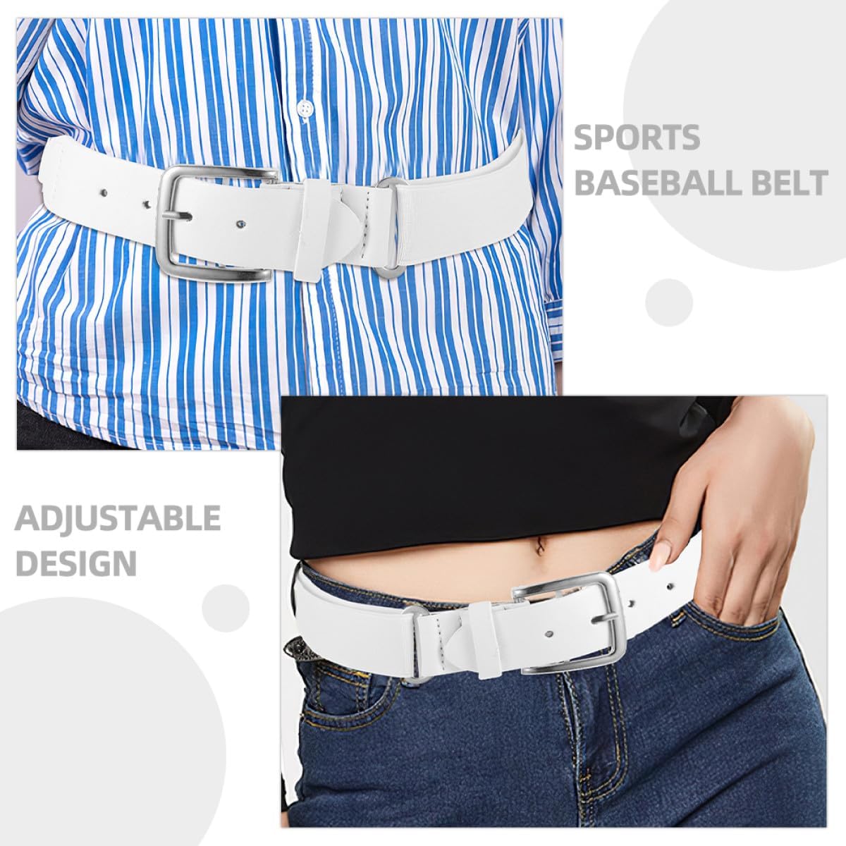 BESTYASH 2pcs Adjustable Baseball Softball Elastic Pu Leather Belt for Men Women Youth Sports Uniform Waist Outdoor Use White