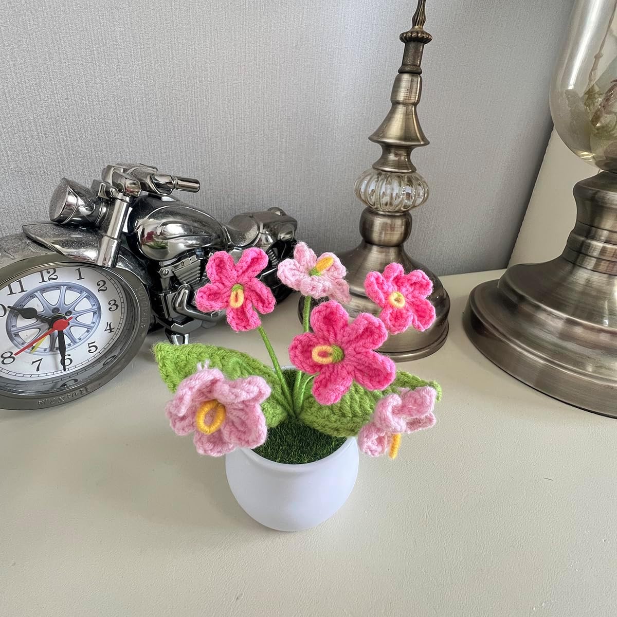 Handmade Crochet Forget-Me-Not Artificial Flowers - No Maintenance Potted Plants for Home Decor, Wedding & Birthday Gifts (Gradient Pink) - Image 8