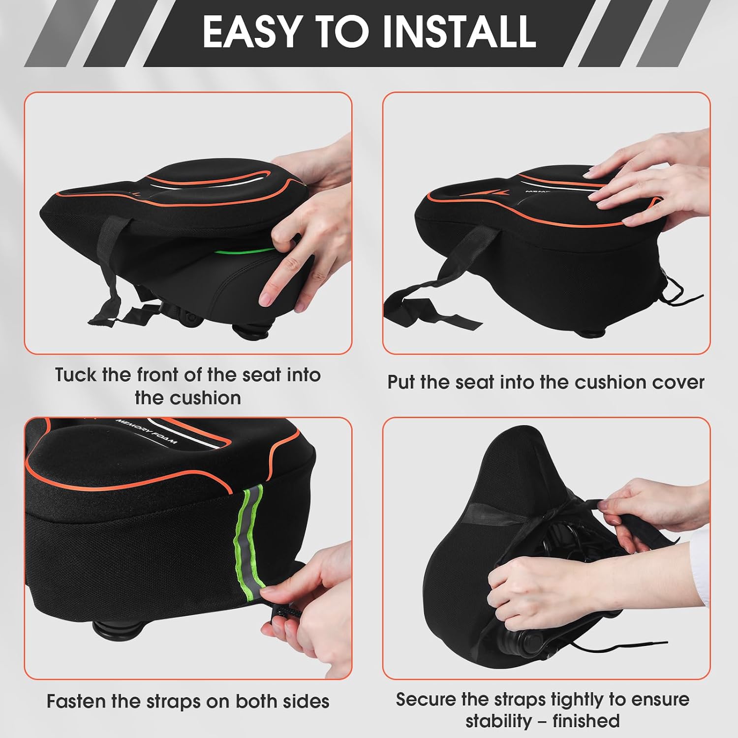 Memory Foam Bike Seat Cover Padded, Soft Bike Cushion for Men & Women, Comfortable Bike Accessories for Bike, Outdoor Indoor Cycling