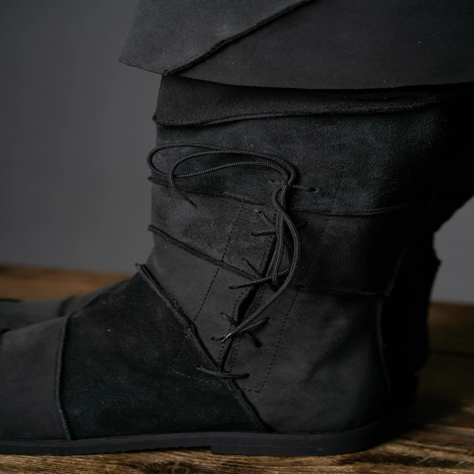 Mittelalterliche Stiefel für Herren, wadenlange Cosplay-Stiefel, niedriger Absatz, Stiefeletten für Halloween-Kostümpartys und Auftritte für Karnevalsumzüge Party Cosplay, Weich, faltbar