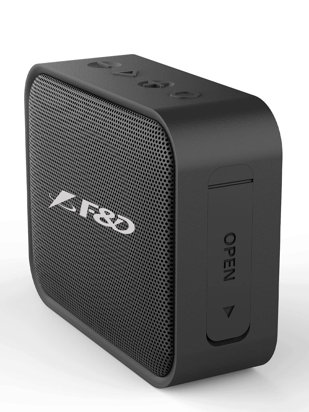 پاسي view of F&D W9 speaker showing the 'OPEN' flap for ports