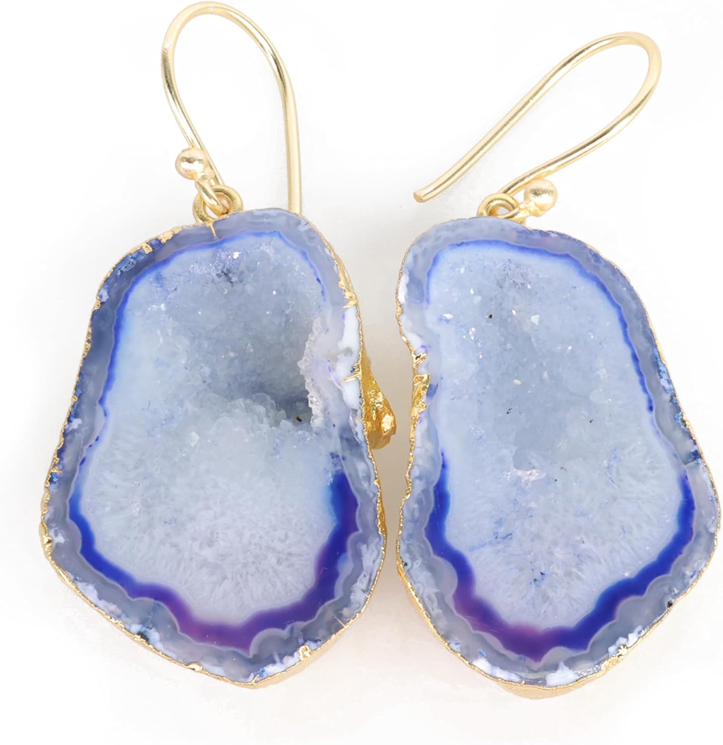Raw Druzy Crystal Dangle Earrings with Gold Plating – Handmade Boho Stone Jewelry for Women – Natural Gemstone Statement Earrings, 20-30 mm