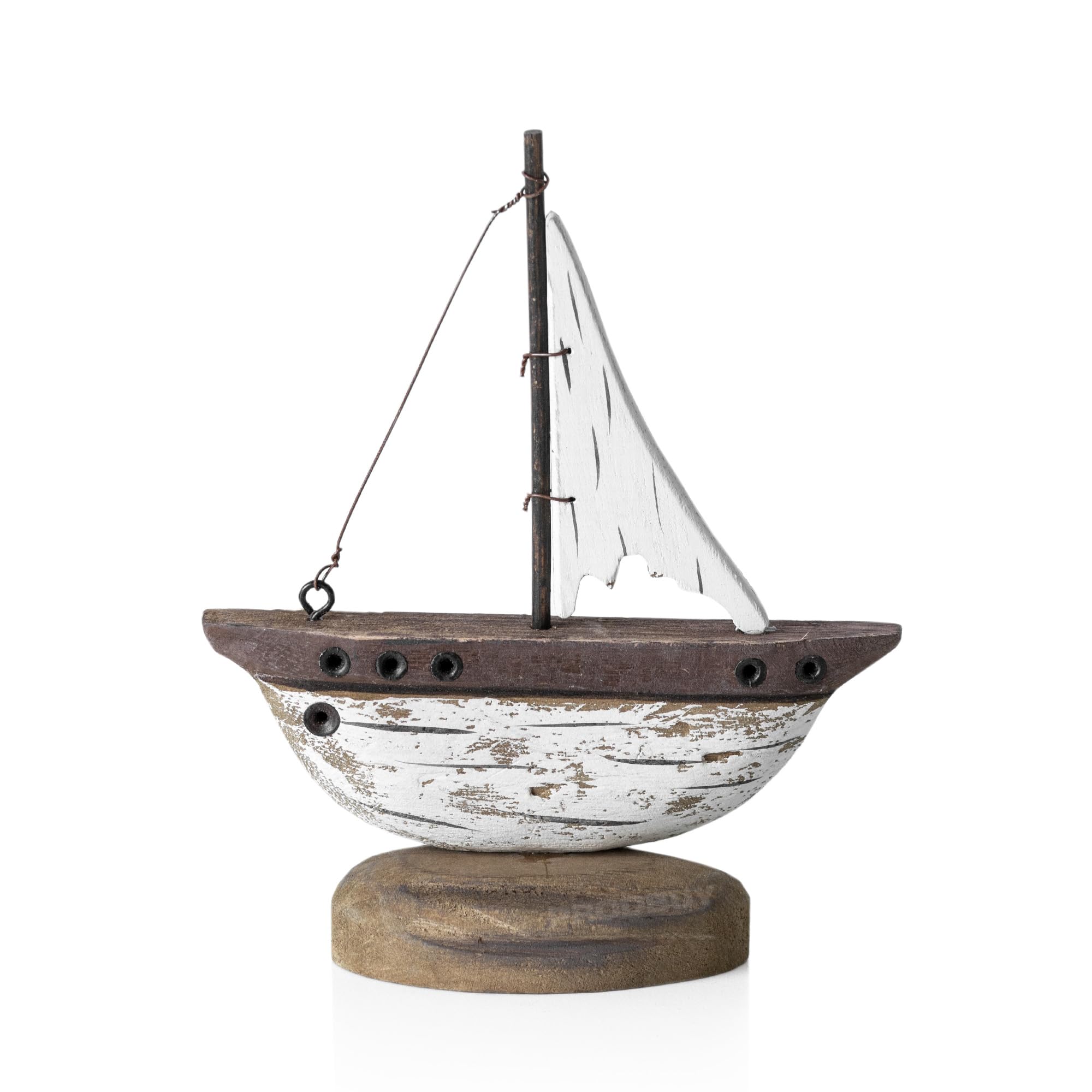 Prodbuy Small 16cm Wooden Brown & White Sailing Boat Ornament