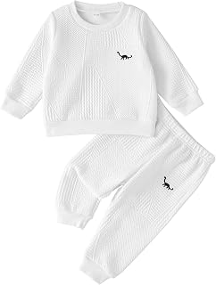Rosibel Baby Boy Clothes Toddler Sweatsuit Fall Winter Outfits Set 6M-3Y | Wrinkle-Resistant,Shape-Retaining,Warm and Comfortable,Easy On and Off,Long Sleeve Sweatshirt and Pants Set.