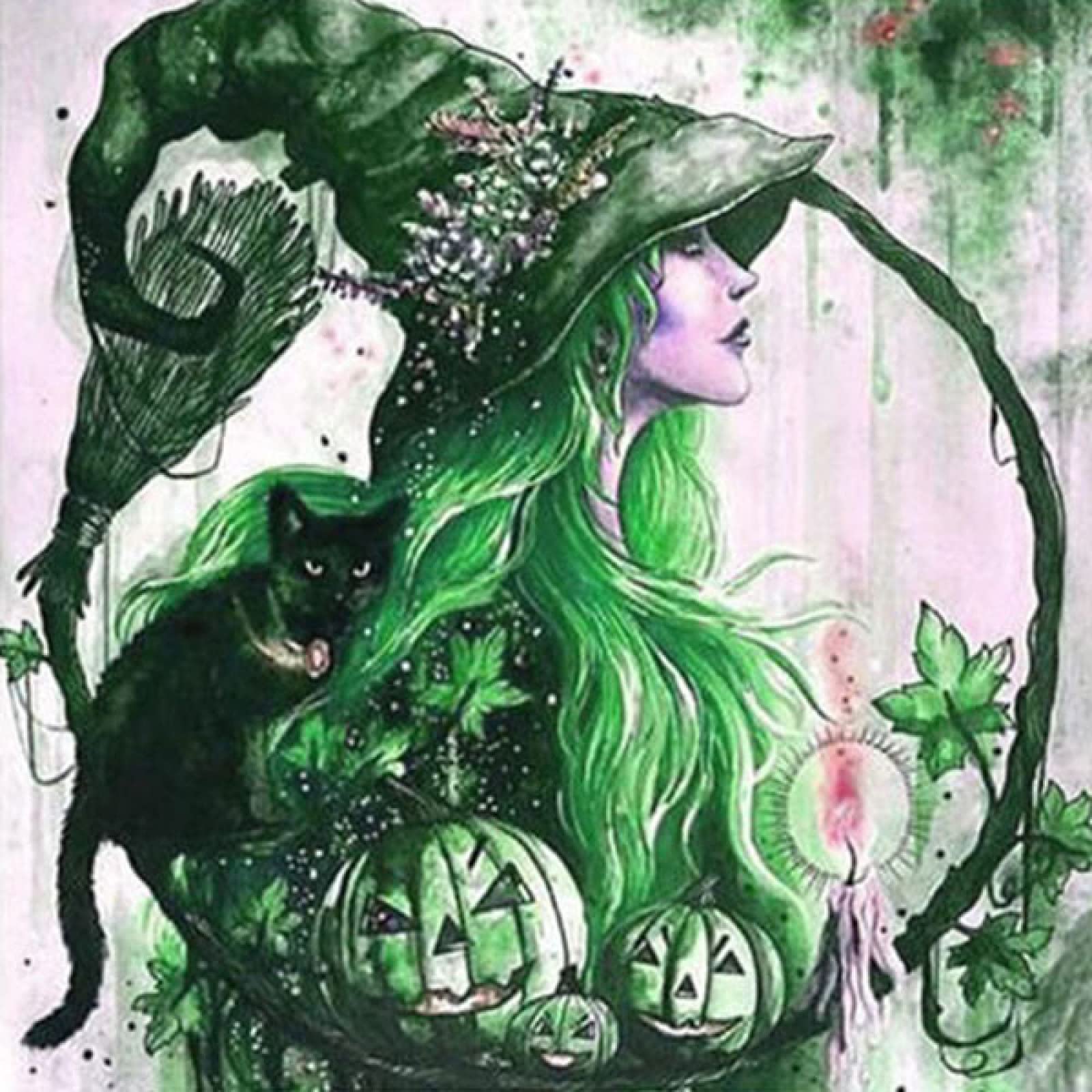 Kreuzstich-Set Mit Halloween-Hexen Auf Kunststoff-Leinwand – 4 Motive, Inkl. Material Für Anfänger & Bastelfans