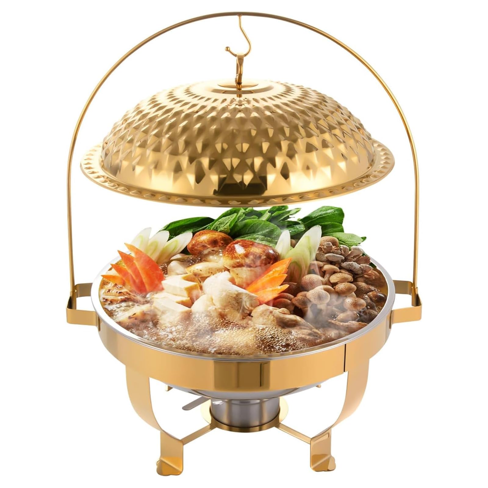 Set di scaldavivande da buffet, con coperchio sospeso, piano cottura da pranzo, scaldavivande rotondo in acciaio inox, scaldavivande da buffet, vassoio riscaldante da bancone, lavabile in