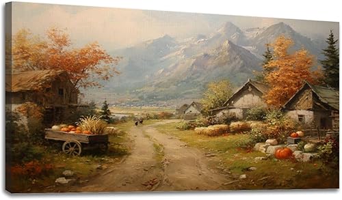 Miniatura 54 de 24"x 48" Fall Canvas Wall Art Highland Cow Rustic Vintage Forest Landscape Farmhouse Autumn Framed Pictures Painting Print Large Wall Art for Living