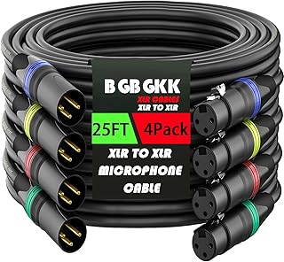 XLR Cables 25ft 4 Pack, Professional XLR Microphone Cable Male to Female, Gold-Plated 3-pin X LR Speaker Cables Balanced Mic Cord, Multicolor