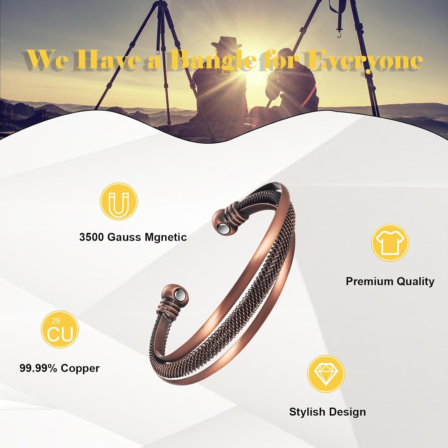 Copper Bracelet for Women, 99.9% Pure Copper Retro Bracelets, 3500 Gauss Magnets, Fashion Jewelry（FUTI-1）