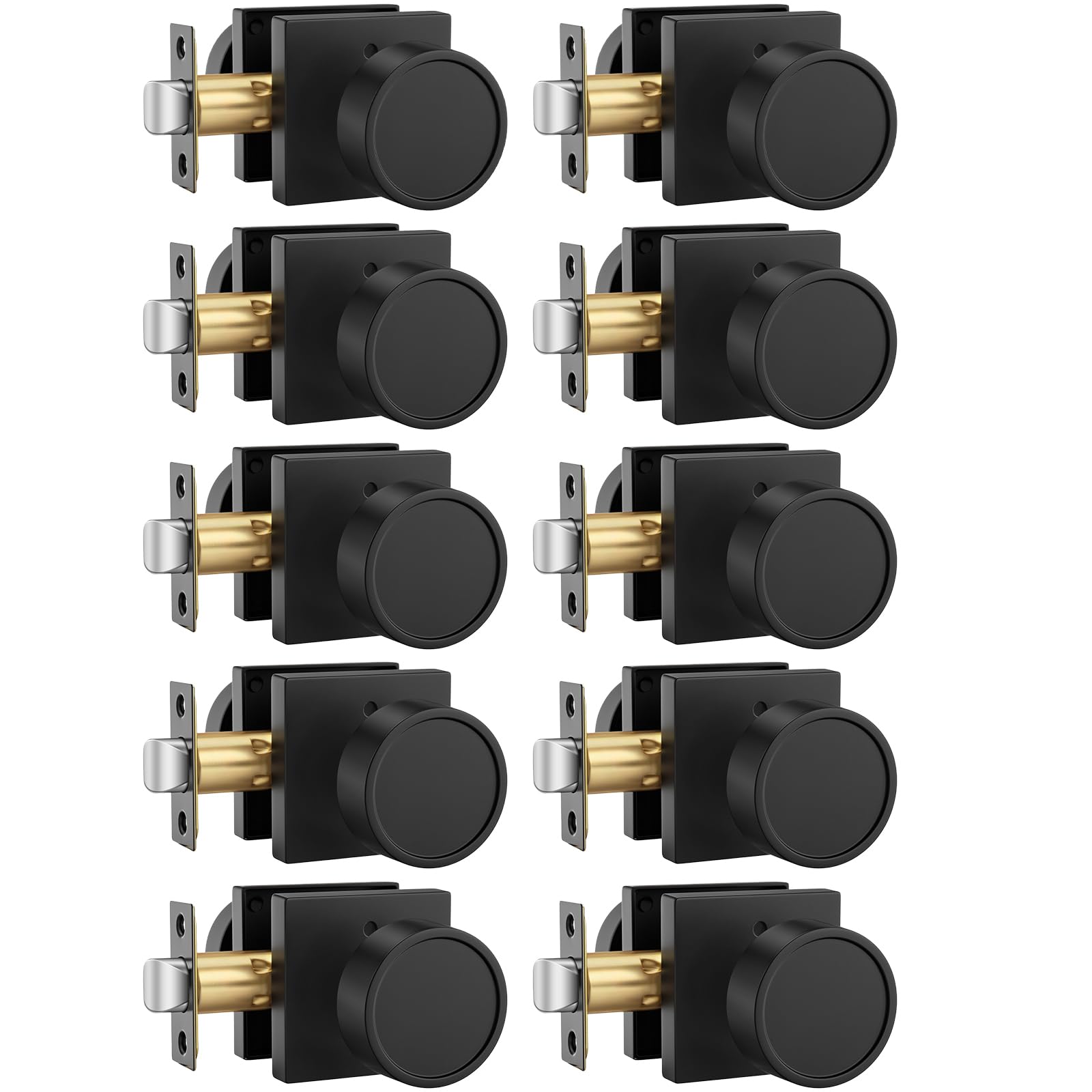 Goldenwarm Privacy Black Door Knobs Interior Zinc Alloy, 10 Pack