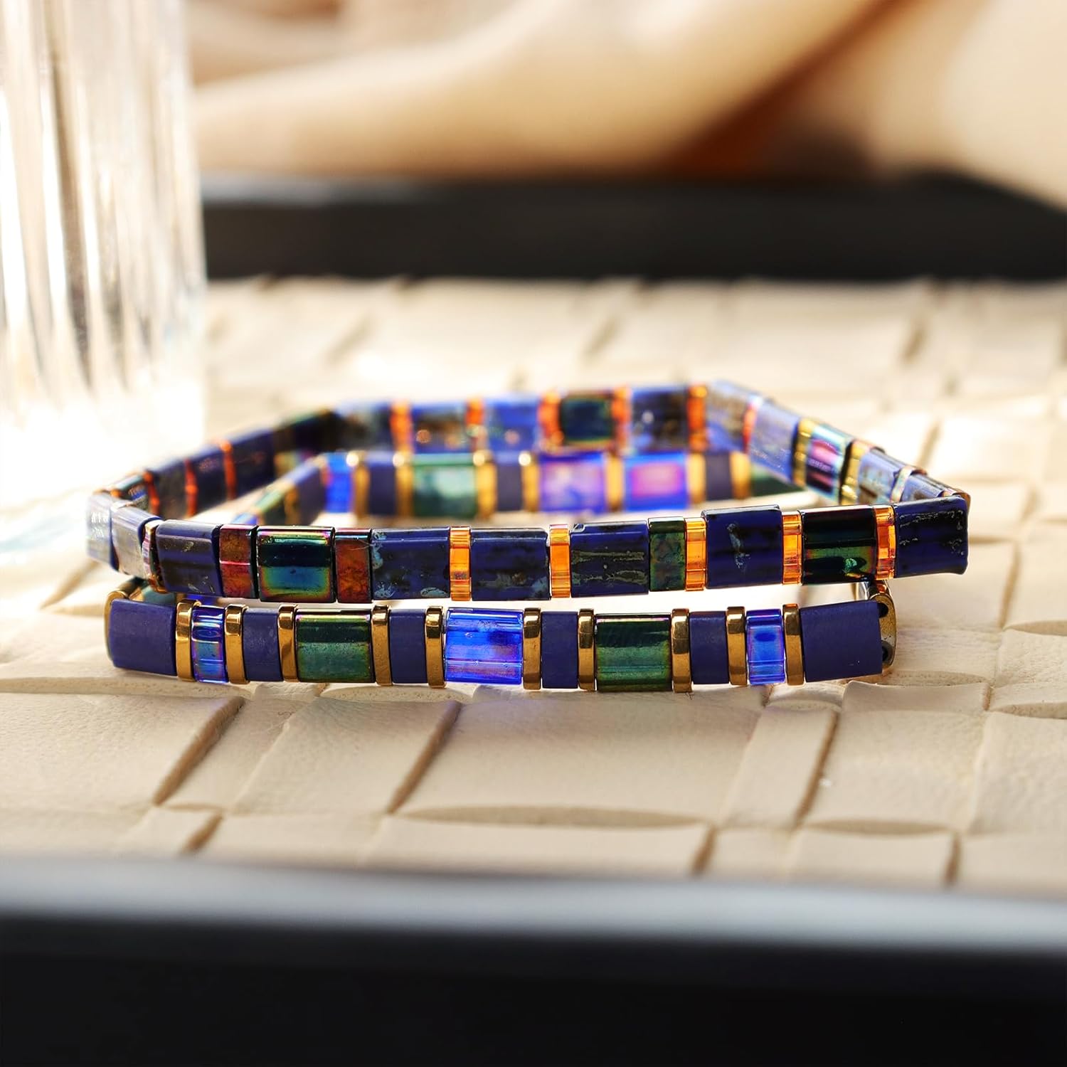 Sonateomber Tila Flat Beaded Stretch Bracelets for Women, Trendy Stackable Colorful Glass Square Beads Stack Bracelet Beach Jewelry Gift - Image 4