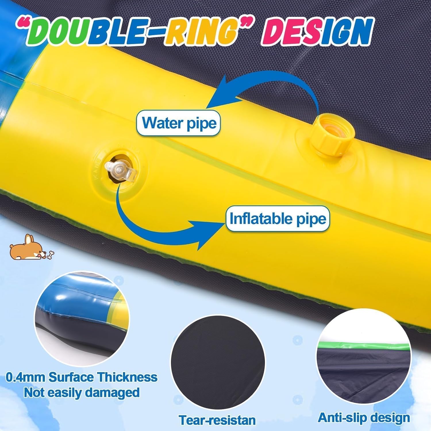 15 ft Giant Inflatable Splash Pad Extra Large 180" 2025 Update Non Slip Pad for Adults Large Dogs Pets Giant Thicken Sprinkler Pool Summer Outdoor Fun Backyard Fountain Play Mat (Bright Style)