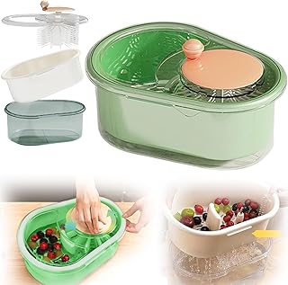 フルーツクリーナースピナー、2025 ポータブルフルーツスクラバー、蓋付き、大型フルーツウォッシャースピナー、野菜フルーツスピナーワッシャー、果物と野菜のスクラバー、ザルとボウル付きフルーツと野菜クリーナー B