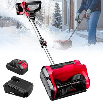 Cordless Snow Shovel, Electric Snow Blower with 4Ah Battery, 12.6-Inch Width, 26ft Throw Distance, Adjustable Handle for Patio, Deck, Driveway