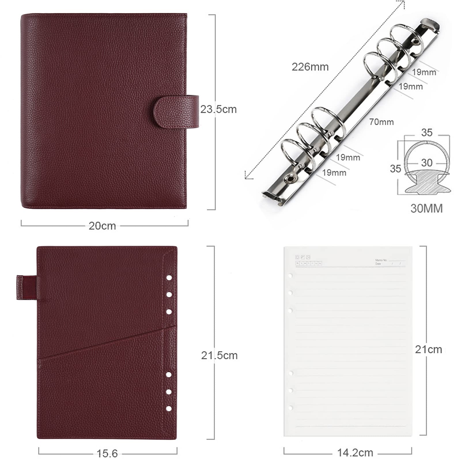 Moterm Regular 2.0 ringen persoonlijk ringdagboek - echt lederen organizer (kiezels-stoffig roze, 25 mm ringen