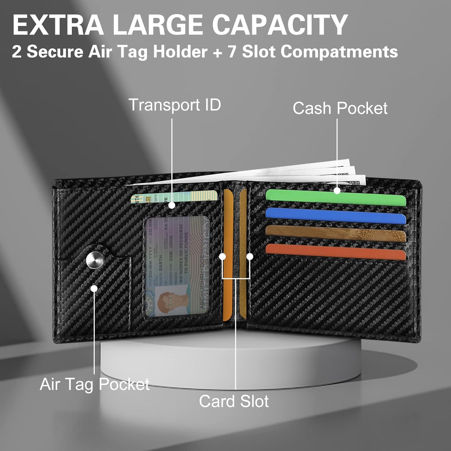 Slim Leather Wallet for Men Airtag Hidden, Large Bifold Mens Wallet RFID Blocking with ID Windows, Credit Card Holder for Men Wallet - Image 2